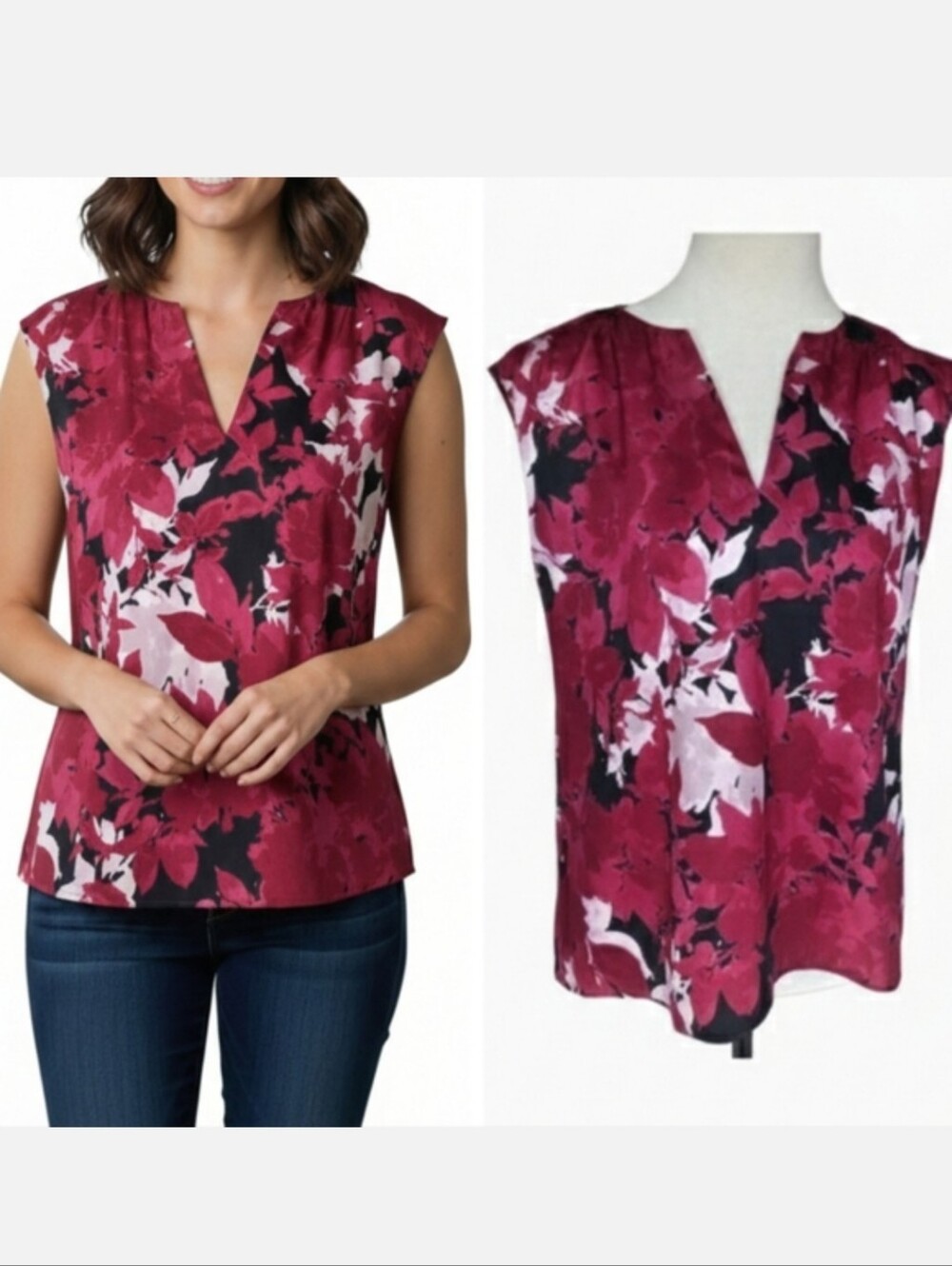 Banana Republic Floral Blouse - Burgundy & Black Short Sleeve Women's Size Small
